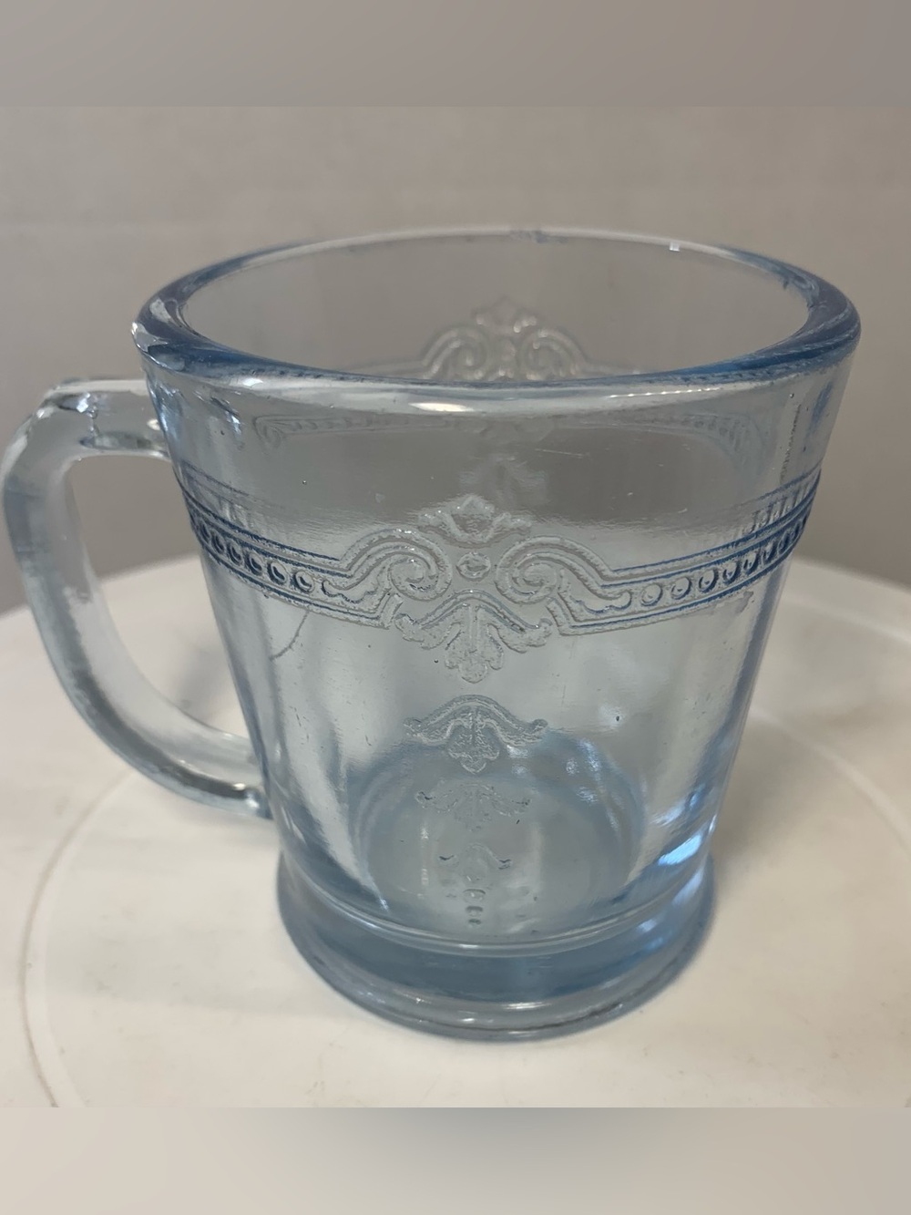 Vintage Fire King “Philbe” Blue Sapphire Clear Glass Mug.                 3886